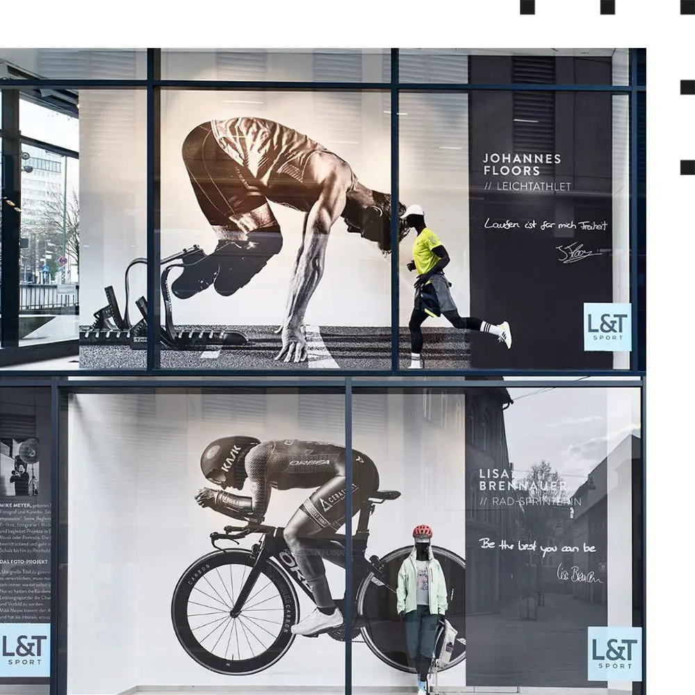 Schaufenster des L&T Sporthaus - Kampagne "Beat Your Best"