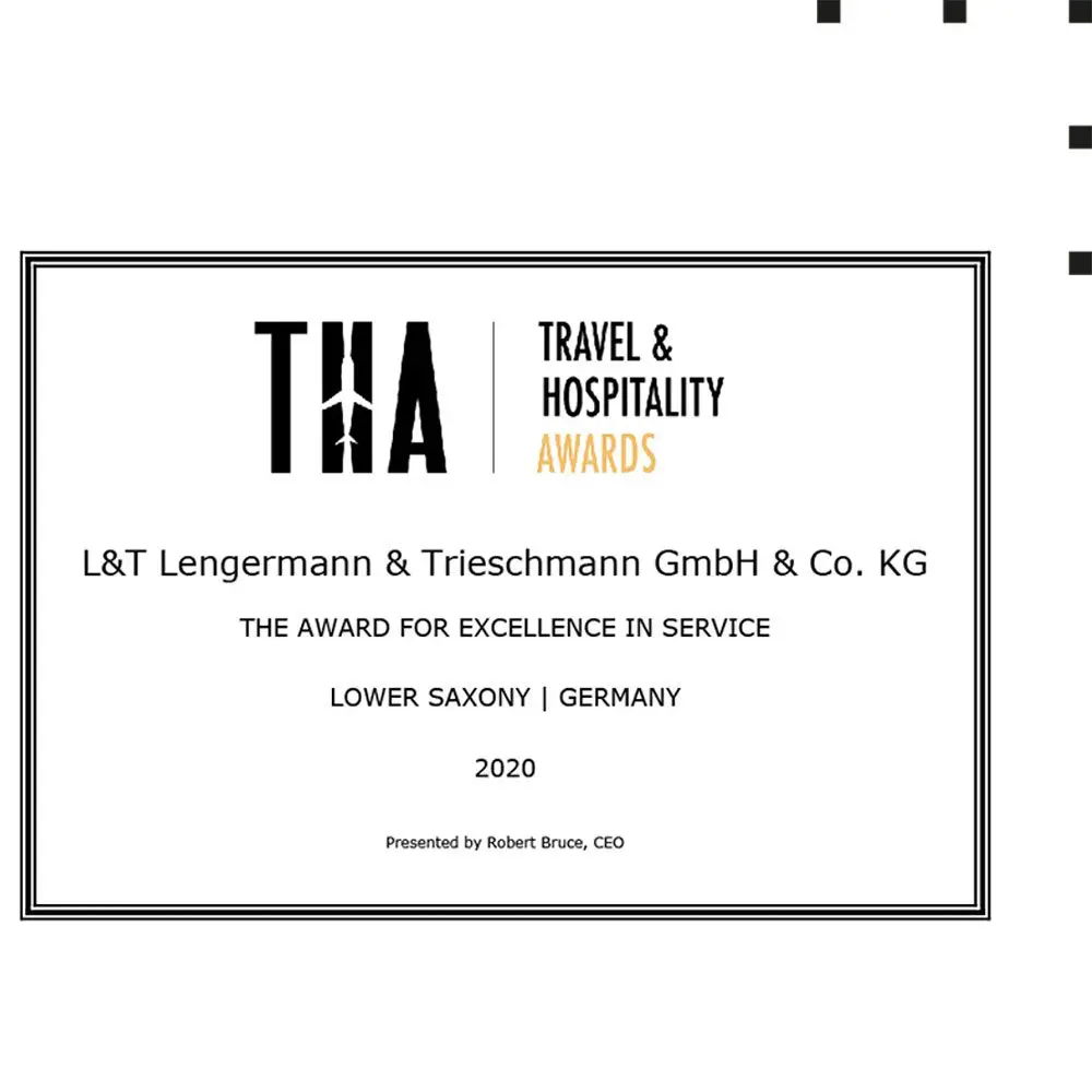 Auszeichnung "Travel & Hodspitality Award" im Bereich "Service" für die Hasewelle im L&T Sporthaus in Osnabrück