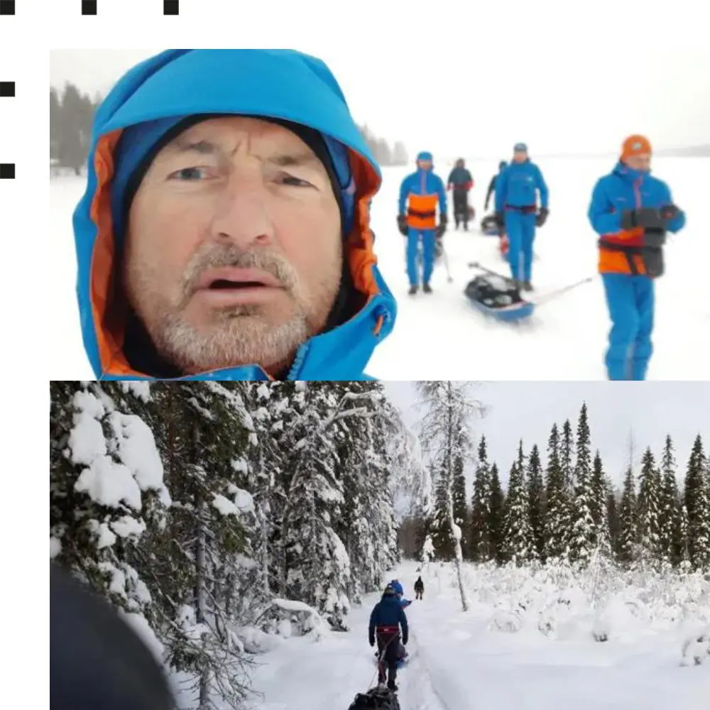 Fotocollage mit John Mc Gurk, Sven K&ouml;ster, Mark Rauschen und Tim Rauschen w&auml;hrend der Charity-Schneewanderung.