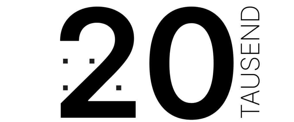 Zahl 20 Tausend in schwarz