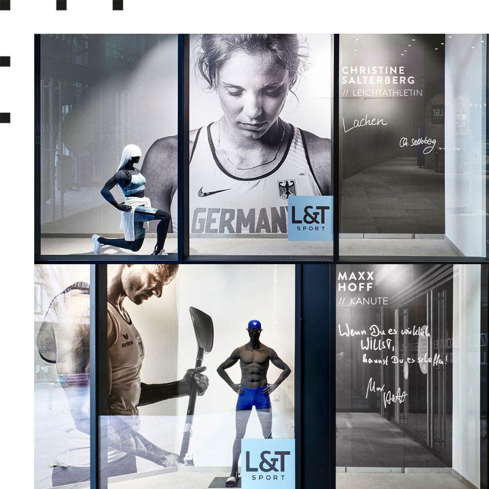 Schaufenster des L&T Sporthaus - Kampagne "Beat Your Best"